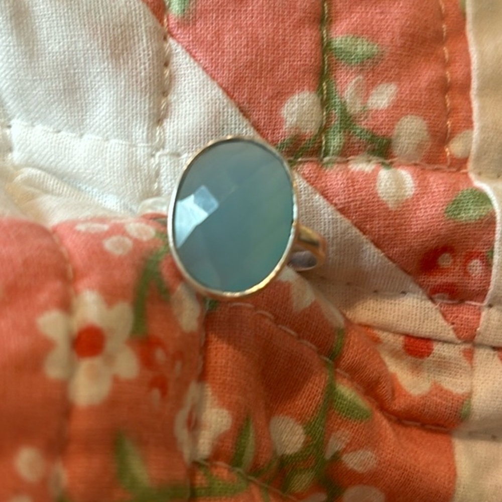 Natural Aqua Calcy Ring, Vintage Blue 925 Sterling Silver Ring,Handmade Ring π - Picture 5 of 9